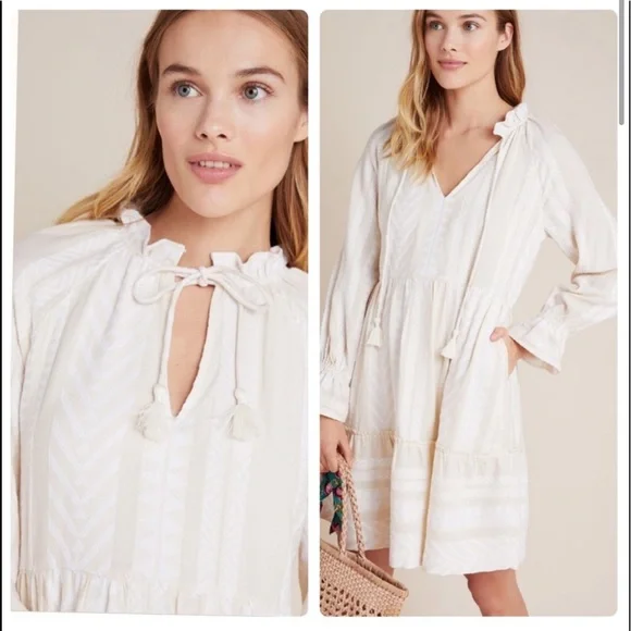 Anthropologie Maeve Dominique Boho Tunic Dress in Beige- Size Small - Picture 12 of 14